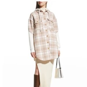 NWT LBLC (Revolve) Plaid Shacket Hoodie Women's M Tan Cream Cabincore Streetwear
